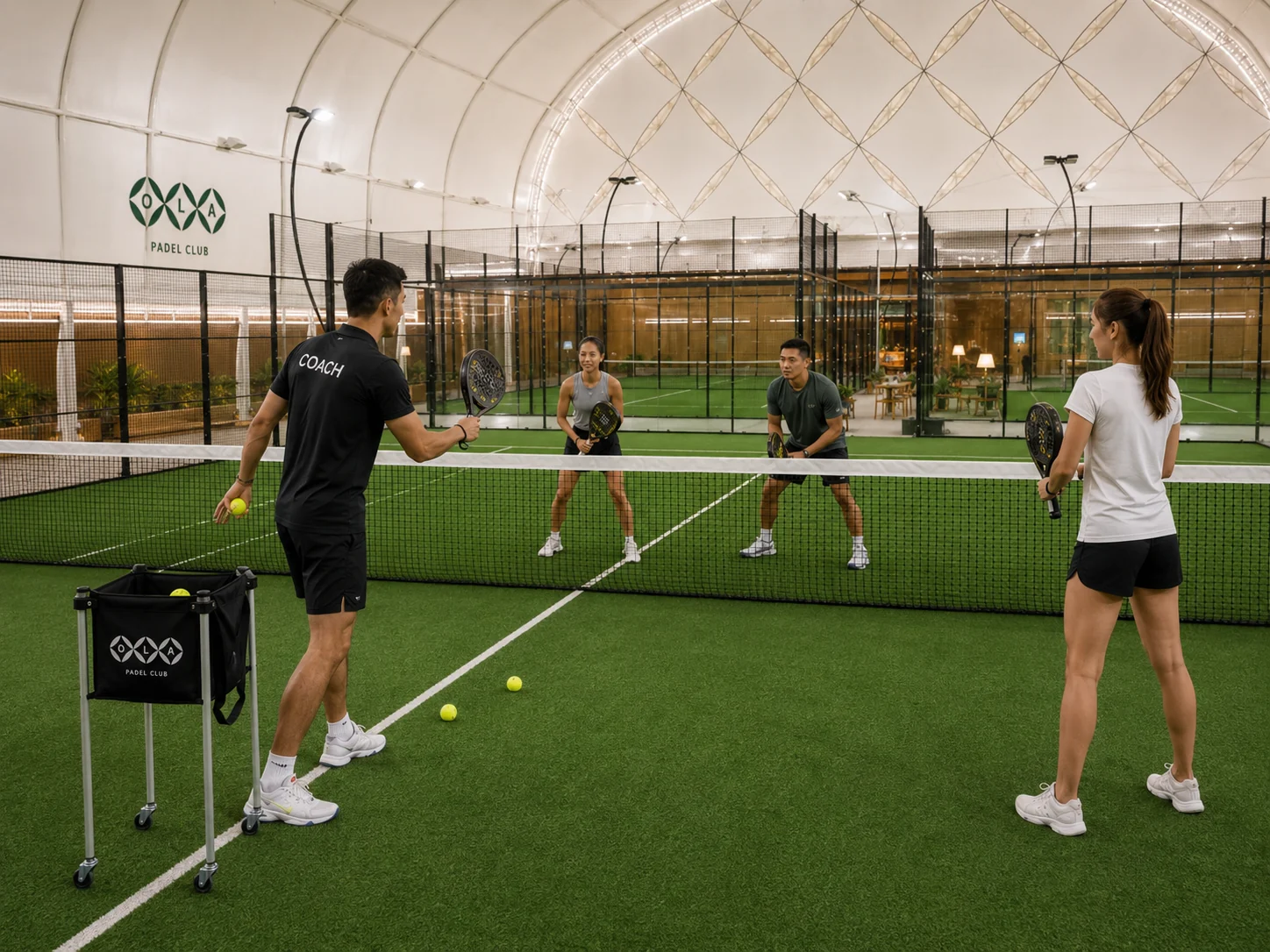 Padel coaching session inside OLA Padel Club