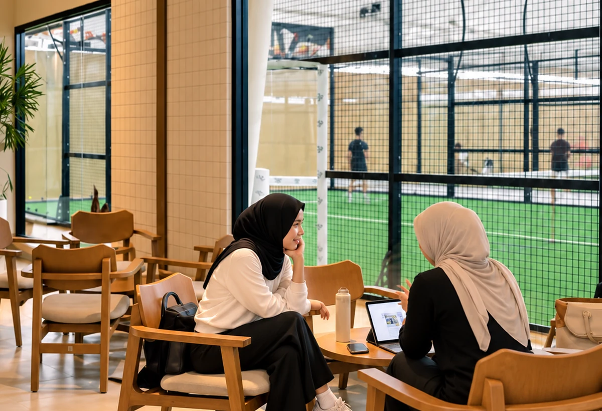 OLA cafe and lounge beside the courts.